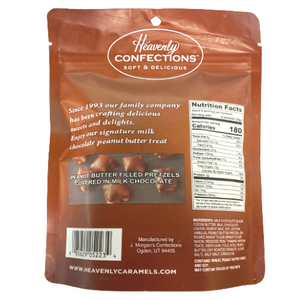 Heavenly Confections Chocolate Dipped Peanut Butter Pretzels 5.5 oz. Bag www.allcitycandy.com for fresh and delicious sweet treats