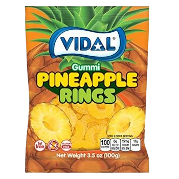 All City Candy Products Vidal Gummi Pineapple Rings 3.5 oz. Bag For fresh candy and great service, visit www.allcitycandy.com