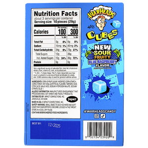 Warheads Sour Fruity Blue Raspberry Cubes 3 oz. Theater Box - Visit www.allcitycandy.com for great candy, service and delicious treats!