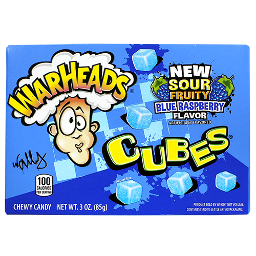 Warheads Sour Fruity Blue Raspberry Cubes 3 oz. Theater Box - Visit www.allcitycandy.com for great candy, service and delicious treats!