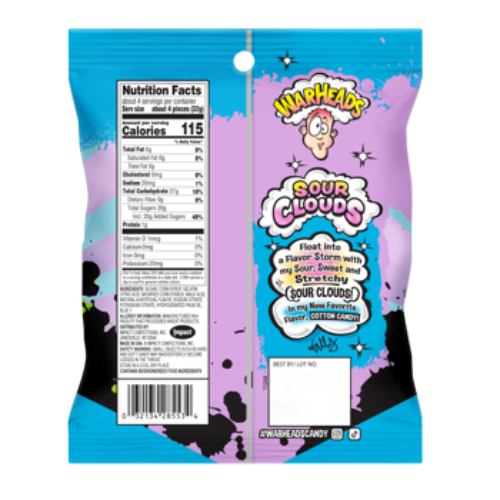 Warhead Cotton Candy Cloud Gummi Candy back of bag 