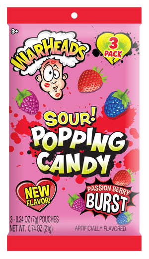 Warheads Valentine's Sour Popping Candy 3 Pack 0.74 oz. Bag