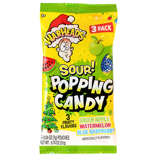 Warheads Sour Popping Candy 3 Flavor Pack 0.74 oz. Bag - Visit www.allcitycandy.com for great candy, service and delicious treats