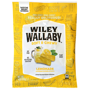 Wiley Wallaby Soft and Chewy Lemonade Licorice 4 oz. Bag - Visit www.allcitycandy.com for great candy, service and delicious treats.