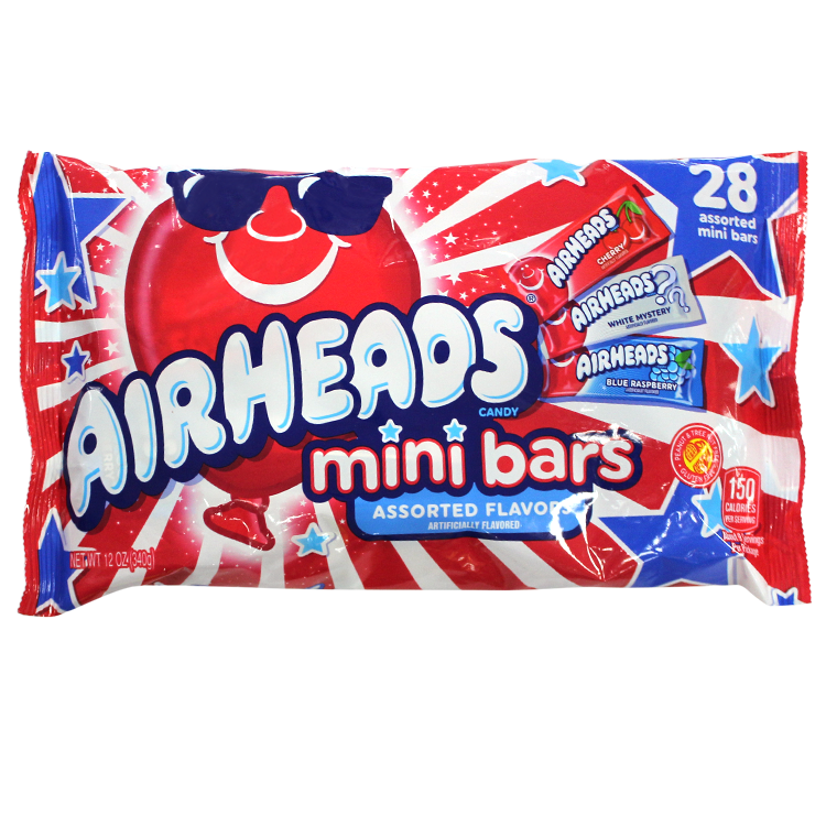 Airheads Mini Bars Assorted Red White Blue 12 oz. Bag - For fresh candy and great service, visit www.allcitycandy.com