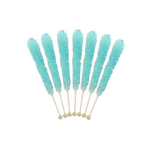 Teal candy sticks with gold tips on a white background