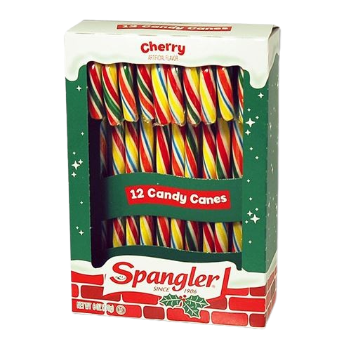 All City Candy Spangler Muliti-Color Cherry Candy Canes - Box of 12 Christmas Spangler For fresh candy and great service, visit www.allcitycandy.com