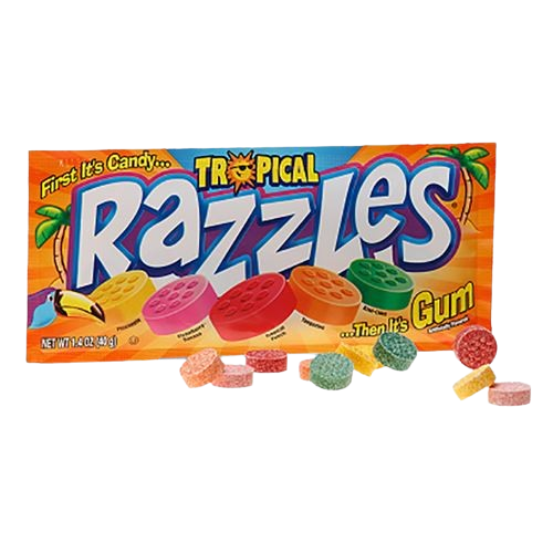 All City Candy Tropical Razzles Candy - 1.4-oz. Pouch Gum/Bubble Gum Concord Confections (Tootsie) 1 Pouch For fresh candy and great service, visit www.allcitycandy.com