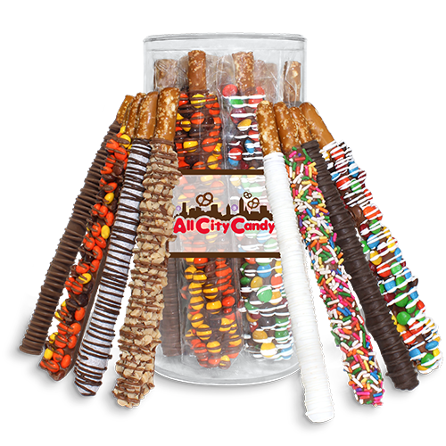 Signature Assorted Hand Dipped Pretzel Rods 12 pc. Tube - Visit www.allcitycandy.com for great c