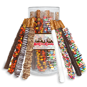 Signature Assorted Hand Dipped Pretzel Rods 12 pc. Tube - Visit www.allcitycandy.com for great c