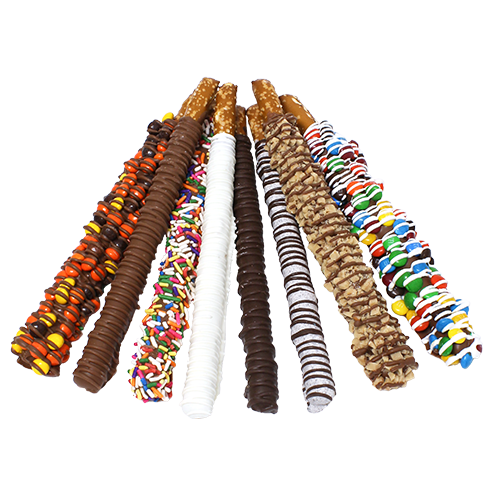 Signature Assorted Hand Dipped Pretzel Rods 12 pc. Tube - Visit www.allcitycandy.com for great c