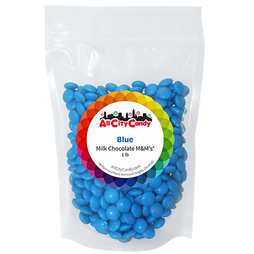 M&M Milk Chocolate Blue 1 lb. Bulk Bag - Visit www.allcitycandy.com for great candy, service and delicious treats! 