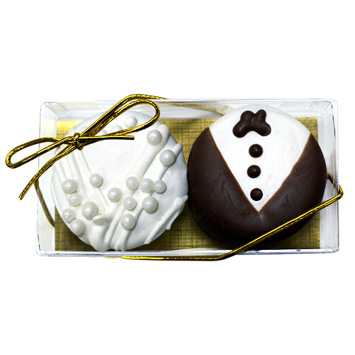 Bride & Groom Chocolate Covered Oreos Set (2 Dozen Minimum)  - For fresh candy and great service, visit www.allcitycandy.com