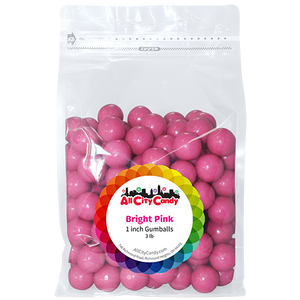 All City Candy 1" Bright Pink Gumballs Bubble Gum Flavor 3 lb. Bulk Bag - Visit www.allcitycandy.com for great candy and delicious treats!