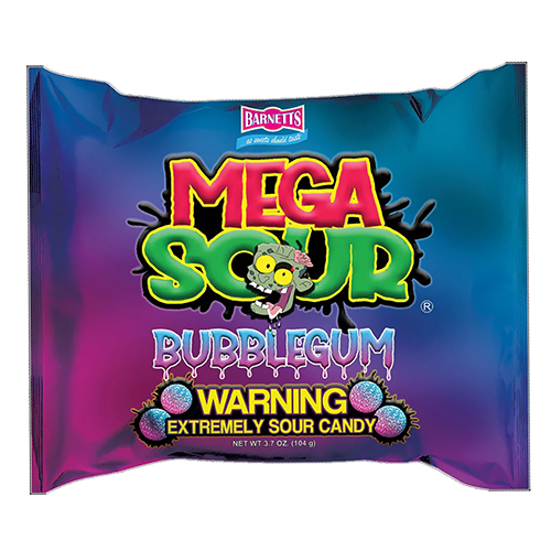 Barnetts Mega Sour Candy Bubblegum 3.7 oz. Bag