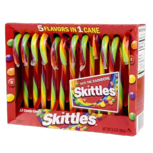 All City Candy Skittles Candy Canes 5.3 oz. (12 ct) Box Case of 12 For fresh candy and great service, visit www.allcitycandy.com