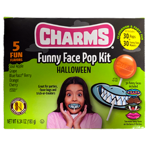 All City Candy Charms Funny Face 30 count Pop Kit 6.35 oz. Box- For fresh candy and great service, visit www.allcitycandy.com