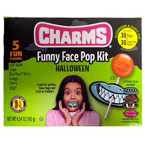 All City Candy Charms Funny Face 30 count Pop Kit 6.35 oz. Box- For fresh candy and great service, visit www.allcitycandy.com