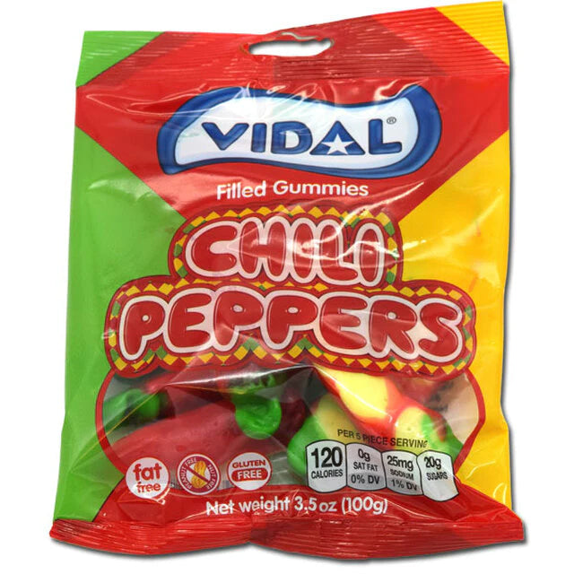 All City Candy Vidal Chili Peppers Filled Gummies 3.5 oz. Bag- For fresh candy and great service, visit www.allcitycandy.com