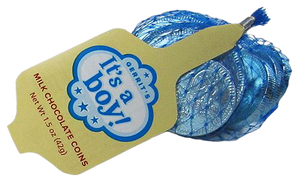 All City Candy Fort Knox Blue It's A Boy Milk Chocolate Coins - 1.5-oz. Mesh Bag Chocolate Gerrit J. Verburg Candy Case of 18 For fresh candy and great service, visit www.allcitycandy.com