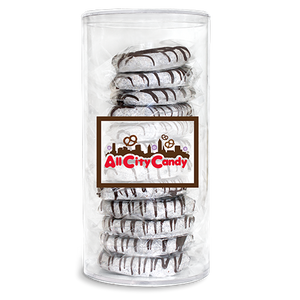 Cookies 'n' Cream Hand Dipped Pretzel Twists 12 pc. Tube - Visit www.allcitycandy.com for great candy, service and delicious treats.