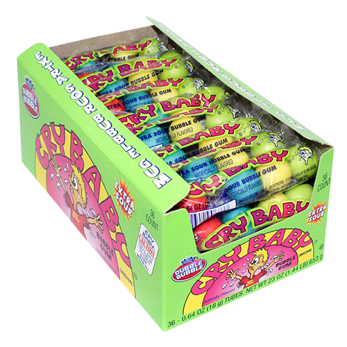 Dubble Bubble Cry Baby Extra Sour Gumball 4-Ball Tube 0.64 oz. - For fresh candy and great service, visit www.allcitycandy.com