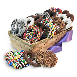 For fresh candy and great service, visit www.allcitycandy.com - Delectable Dozen Gourmet Chocolate Covered Pretzel Twists Gift Basket