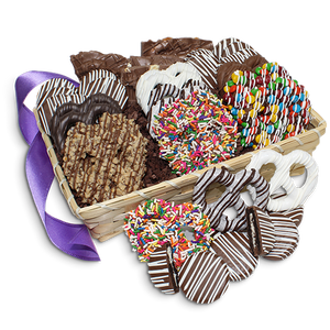 Delicious Collection Gourmet Chocolate Covered Treats Gift Basket - Visit www.allcitycandy.com for great candy, service and delicious treats.