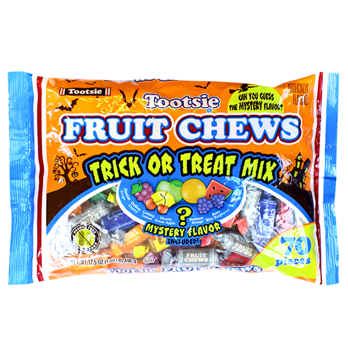 Tootsie Fruit Chews Trick or Treat Mix Mystery Flavor 70 count 17.5 oz. Bag - For fresh candy and great service, visit www.allcitycandy.com