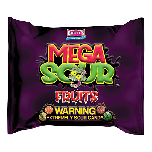 Barnetts Mega Sour Candy Assorted Fruits 3.7 oz. Bag