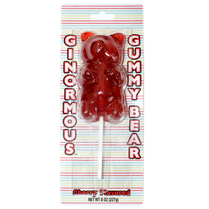Ginormous Cherry Gummi Bear Lollipop 8 oz. - Visit www.allcitycandy.com for great candy, service and delicious treats.