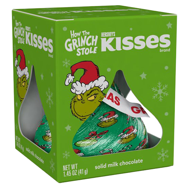 All City Candy Hershey's Solid Milk Chocolate Kiss with Grinch Foil 1.45 oz. Christmas  Hershey's  For fresh candy and great service, visit www.allcitycandy.com