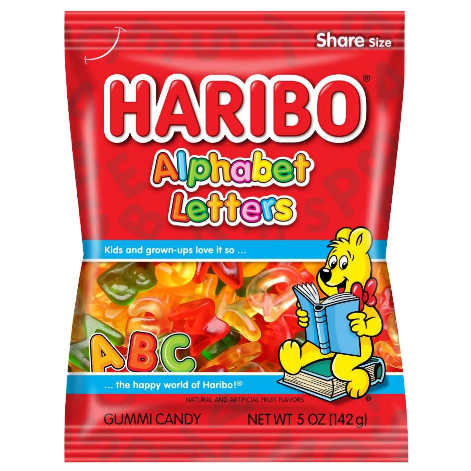All City Candy Haribo Alphabet Letters Gummi Candy - 5-oz. Peg Bag Gummi Haribo Candy For fresh candy and great service, visit www.allcitycandy.com