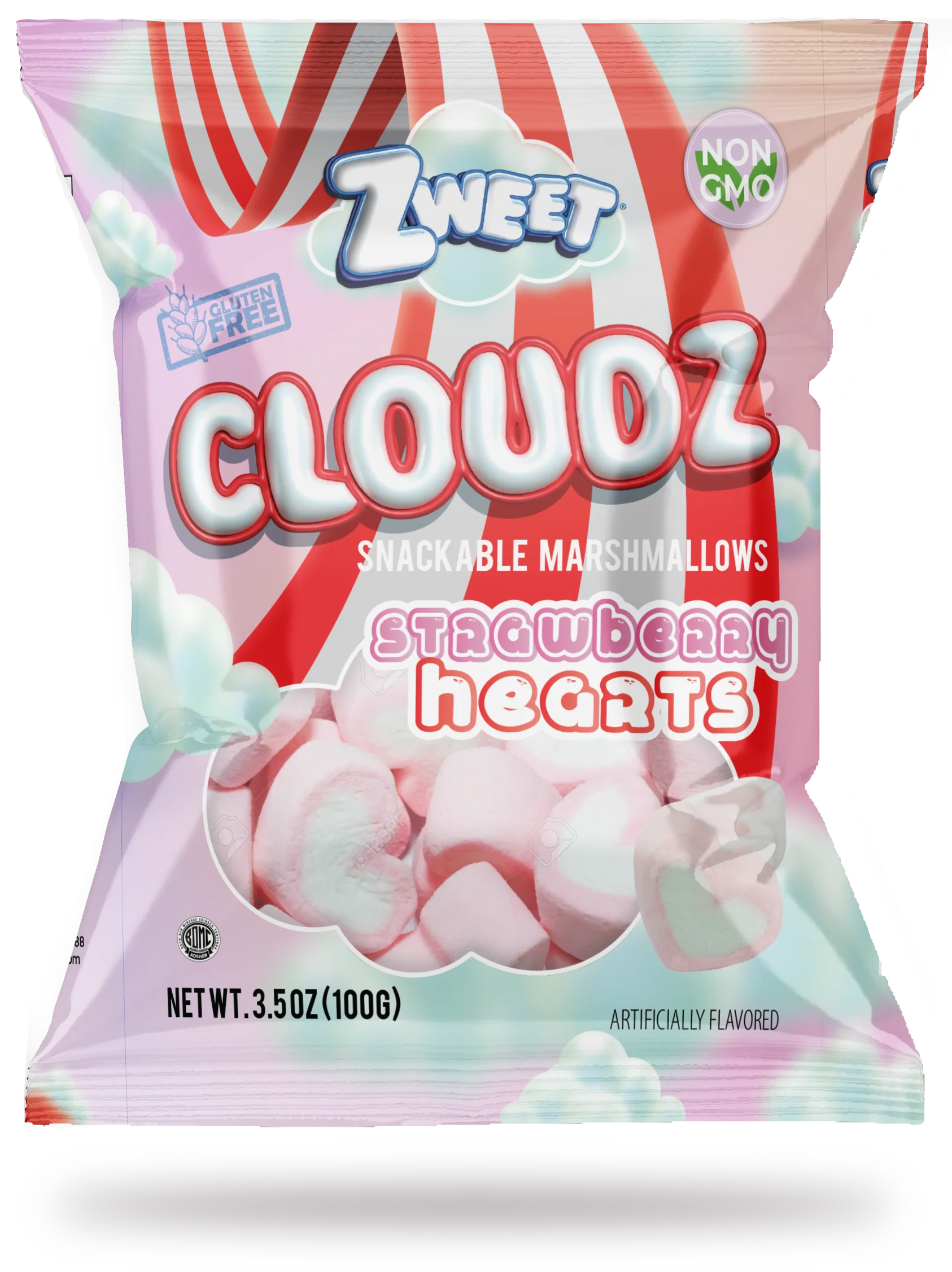Zweet Cloudz Strawberry Hearts Marshmallows 3.5 oz. Bag - All City 