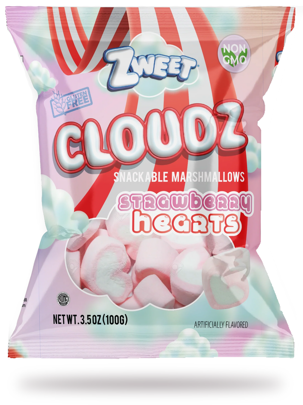 All City Candy Zweet Cloudz Strawberry Hearts Marshmallows 3.5 oz. Bag- For fresh candy and great service, visit www.allcitycandy.com