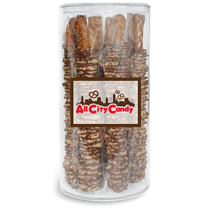 Milk Chocolate Hand Dipped Heath Covered Pretzel Rods 10 pc. Tube - Visit www.allcitycandy.com for great candy, service and delicious treats.