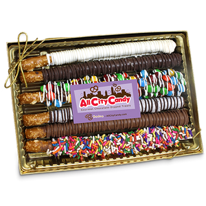 Hot Rods Gourmet Chocolate Covered Pretzel Rods Gift Box - Visit www.allcitycandy.com for great candy, service and delicious treats.