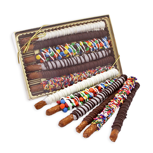 For fresh candy and great service, visit www.allcitycandy.com - Hot Rods Gourmet Chocolate Covered Pretzel Rods Gift Box