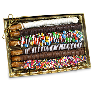 Hot Rods Gourmet Chocolate Covered Pretzel Rods Gift Box - Visit www.allcitycandy.com for great candy, service and delicious treats.