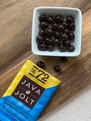 72% Dark Chocolate Java Jolt Dark Chocolate Covered Espresso Beans 1 oz. Bag