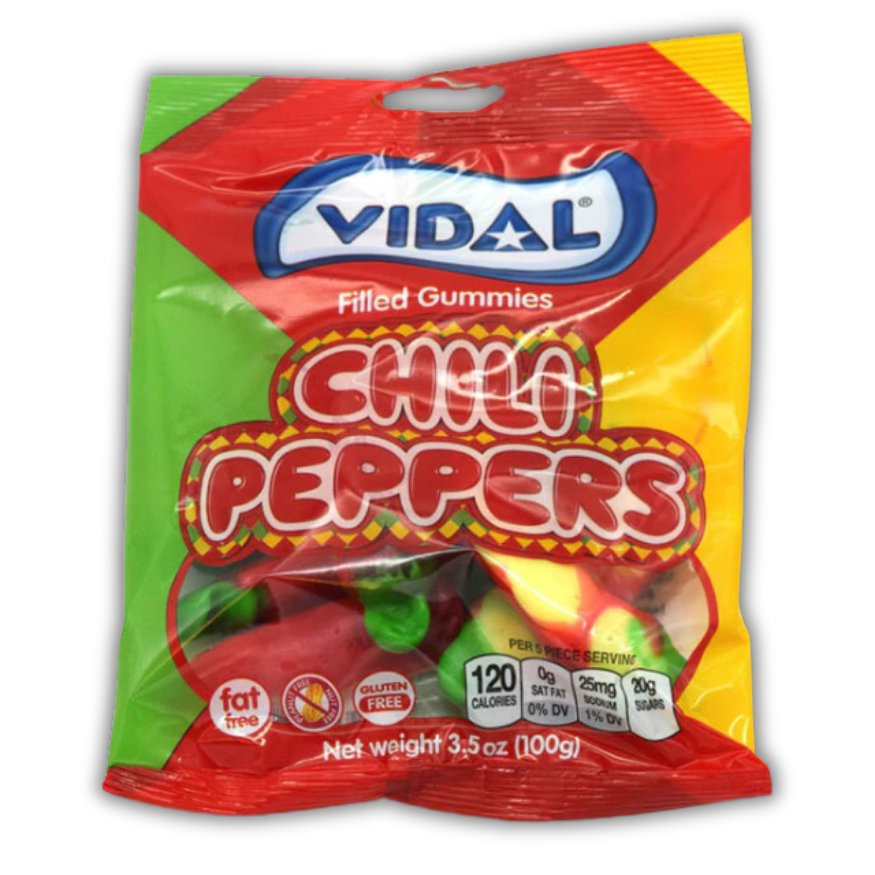 All City Candy Vidal Chili Peppers Filled Gummies 3.5 oz. Bag- For fresh candy and great service, visit www.allcitycandy.com