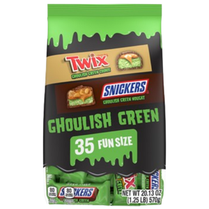 Mars Ghoulish Green Twix Snickers 34 count Fun Size 20.13 oz. Bag - Visit www.allcitycandy.com for great candy and delicious treats!