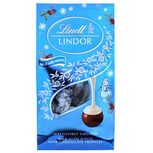 Lindt Lindor Holiday Milk with White Chocolate Truffles 5.1 oz. Bag - For fresh candy and great service, visit www.allcitycandy.com
