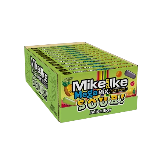 Mike and Ike Mike and Ike Mega Mix Sour 4.25 oz. Theater Box - Visit www.allcitycandy.com for fresh candy and great service.