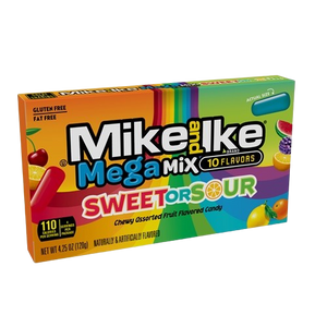 Mike and Ike Mike and Ike Mega Mix Sweet or Sour 4.25 oz. Theater Box - Visit www.allcitycandy.com for fresh candy and great service.