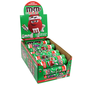 M&M Milk Chocolate Minis Christmas Tube 1.77 oz - For fresh candy and great service, visit www.allcitycandy.com
