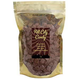 All City Candy Gertrude Hawk Mini Milk Chocolate Sea Salt Caramel Truffles - 1 LB Bulk Bag Bulk Unwrapped Gertrude Hawk For fresh candy and great service, visit www.allcitycandy.com