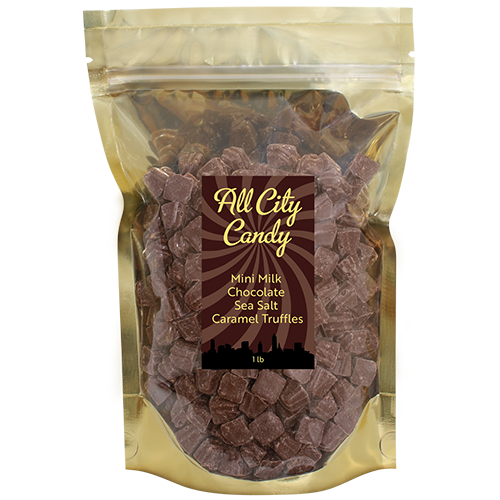 All City Candy Gertrude Hawk Mini Milk Chocolate Sea Salt Caramel Truffles - 3 LB Bulk Bag Bulk Unwrapped Gertrude Hawk For fresh candy and great service, visit www.allcitycandy.com