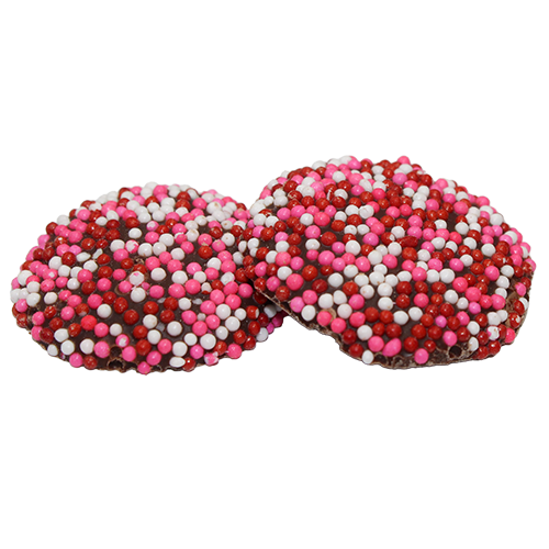 Dark Chocolate Valentine's Maxi Nonpareils 2 lb. Bulk Bag - Visit www.allcitycandy.com for great candy, service and delicious treats.
