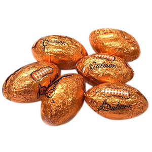 All City Candy Palmer Chocolate Flavored Foil Wrapped Footballs - 3 LB Bulk Bag Bulk Wrapped R.M. Palmer Company For fresh candy and great service, visit www.allcitycandy.com